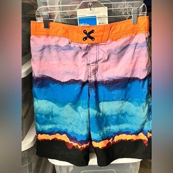 Swim Trunks Board Shorts Cat & Jack Sz XL 16 Boys Husky Orange Blue - Picture 4 of 9